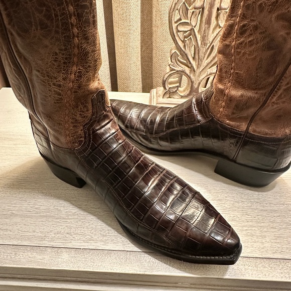 Lucchese Brown Caiman Cowboy Western Boots - Picture 2 of 11